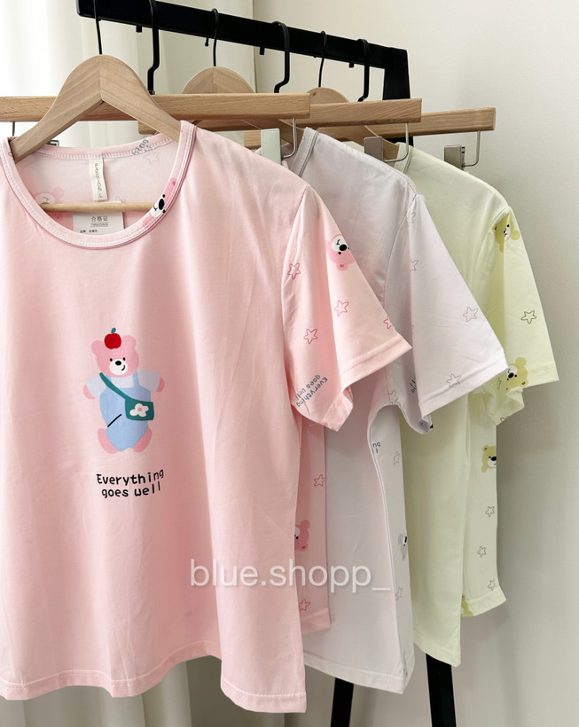 ست بلوز و شلوارک پینترستی نخ پنبه درجه ۱ خرسی زنانه ودخترانه وارداتی کد ۱۴۰۳۲