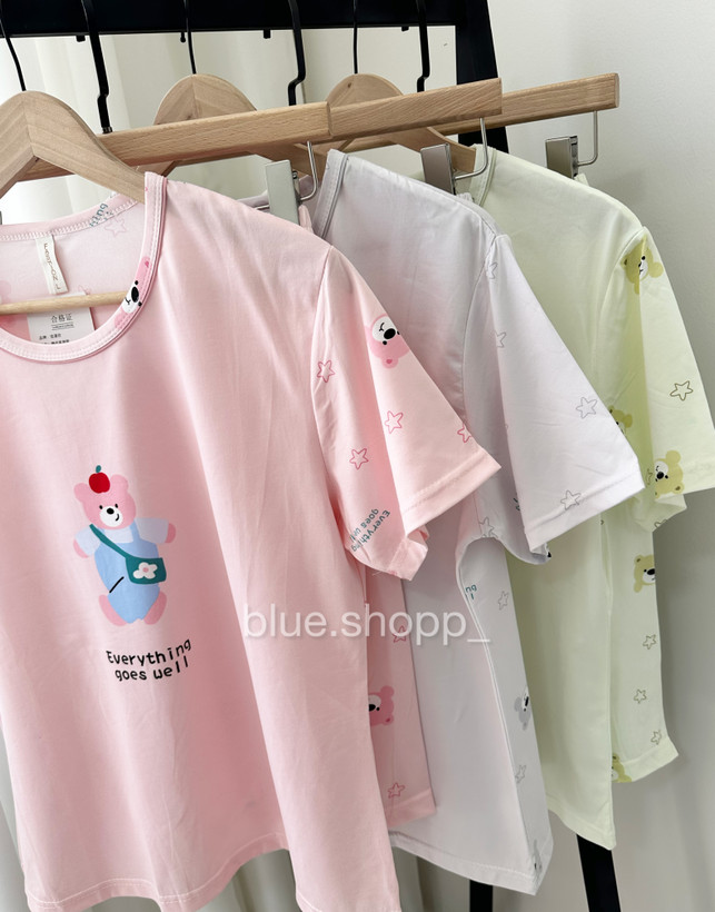 ست بلوز و شلوارک پینترستی نخ پنبه درجه ۱ خرسی زنانه ودخترانه وارداتی کد ۱۴۰۳۲