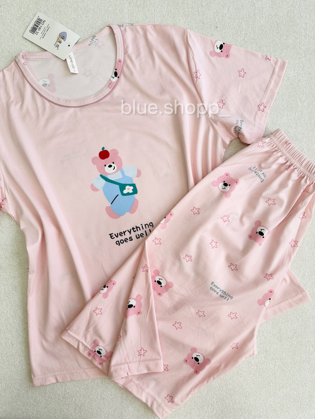 ست بلوز و شلوارک پینترستی نخ پنبه درجه ۱ خرسی زنانه ودخترانه وارداتی کد ۱۴۰۳۲