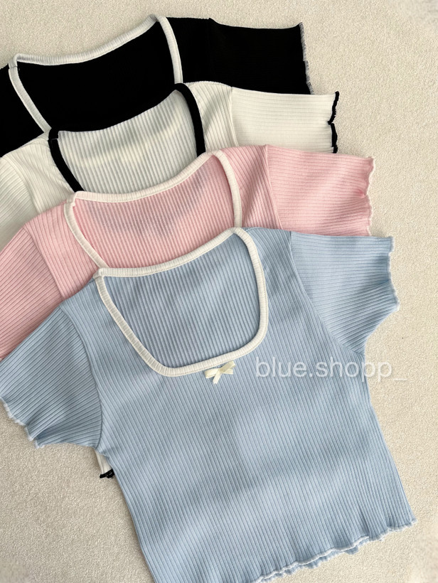 کراپ تاپ کرکره ای پنبه یقه مربعی | فری سایز ۳۶تا۴۲ /کد ۶۶۸